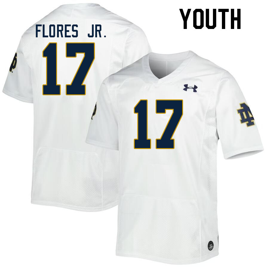 Youth #17 Rico Flores Jr. Notre Dame Fighting Irish College Football Jerseys Stitched-White - Click Image to Close